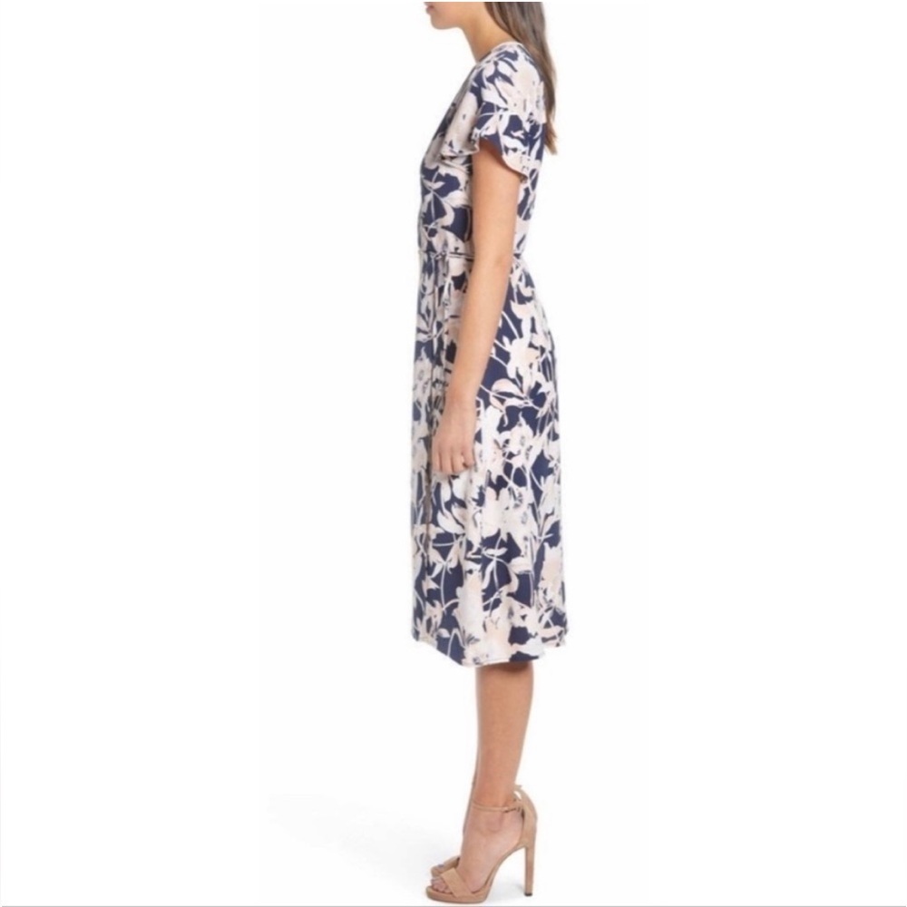 Leith Navy Peacoat Aura Floral Wrap Dress